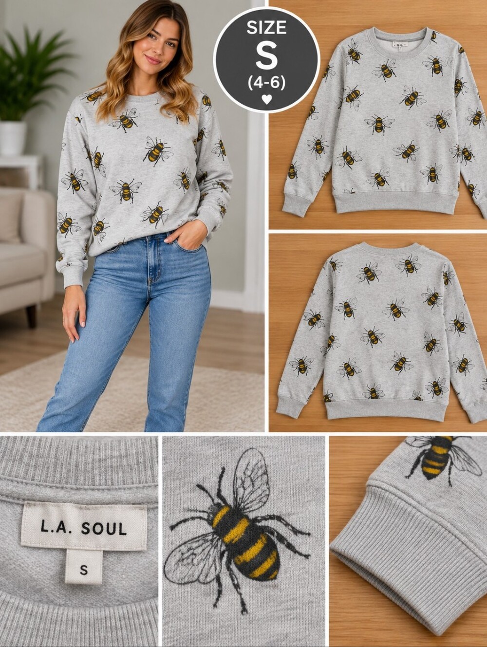 L.a. soul women's small grey bumblebee sweatshirt #32